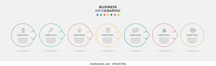 Plantilla de negocio de diseño de línea delgada Vector Infographic con iconos y 7 opciones o pasos. Se puede utilizar para el diagrama de procesos, presentaciones, diseño de flujo de trabajo, banner, diagrama de flujo, gráfico de información
