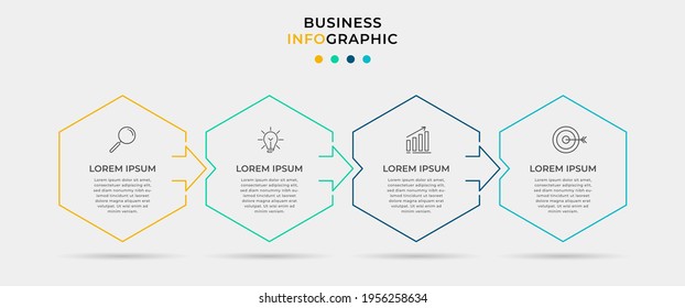 Vector Infographic thin line design business template with icons and 4 options or steps. Can be used for process diagram, presentations, workflow layout, banner, flow chart, info graph