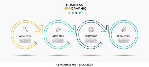 Vector Infographic thin line design business template with icons and 4 options or steps. Can be used for process diagram, presentations, workflow layout, banner, flow chart, info graph