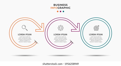 Vector Infografik Thin Line Design Business Template mit Symbolen und 3 Optionen oder Schritten. Kann für Prozessdiagramm, Präsentationen, Workflow-Layout, Banner, Flussdiagramm, Info-Graphen verwendet werden