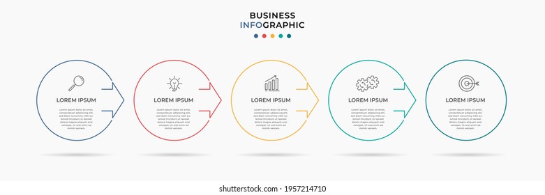 Vector Infographic thin line design business template with icons and 5 options or steps. Can be used for process diagram, presentations, workflow layout, banner, flow chart, info graph