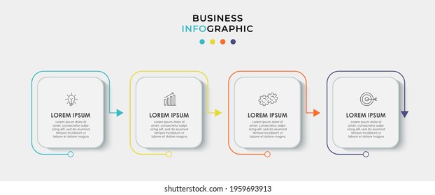 Vector Infographic thin line design business template with icons and 4 options or steps. Can be used for process diagram, presentations, workflow layout, banner, flow chart, info graph