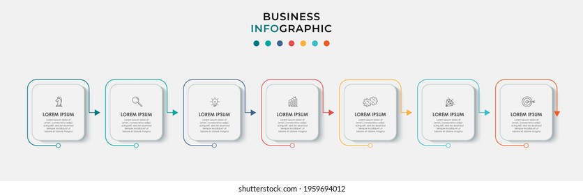 Vector Infographic thin line design business template with icons and 7 options or steps. Can be used for process diagram, presentations, workflow layout, banner, flow chart, info graph