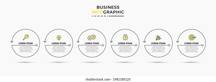 Vector Infographic thin line design business template with icons and 6 options or steps. Can be used for process diagram, presentations, workflow layout, banner, flow chart, info graph