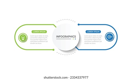 Diseño de línea delgada con infografía vectorial con iconos de marketing. Concepto de negocio con 2 opciones, pasos o procesos.