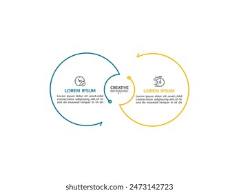 Diseño de línea delgada de infografía de Vector con íconos de marketing. Concepto de negocio con 2 opciones, pasos o procesos.