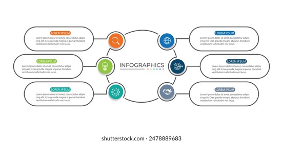 Vektorgrafik Infografik Thin Line Design mit Marketing-Icons. Geschäftskonzept mit 6 Stufen