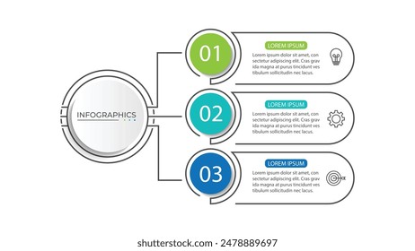 Vector infographic thin line design with marketing icons. Business concept with 3 step