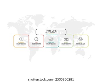 Vector infographic thin line design with marketing icons. Business concept with 5 options, steps or processes.