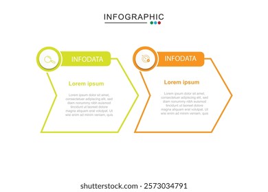 Vector infographic thin line design elements with arrow and icon. Business concept with 2 options, steps, parts. Can be used for info chart, workflow