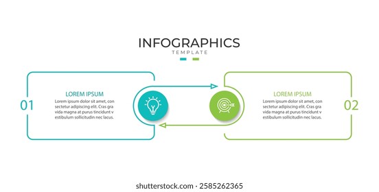 Vector infographic thin line design with marketing icons. Business concept with 2 options, steps or processes.