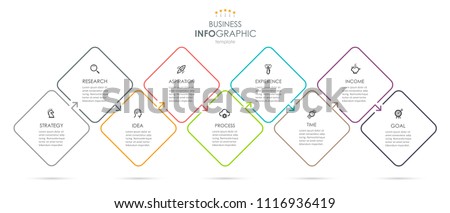 Vector Infographic thin line design with icons and 9 options or steps. Infographics for business concept. Can be used for presentations banner, workflow layout, process diagram, flow chart, info graph