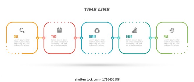 Etiqueta de diseño de elementos de línea delgada de infografía vectorial con iconos de marketing. Concepto de negocio con 5 opciones o pasos. Ilustración vectorial.