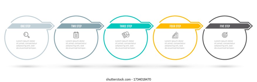 Vector infographic thin line flat desgin template with circle and arrow. Business concept with 5 options or steps.