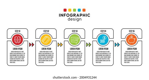 Vector infographic thin line with icon 5 step. Template infographics business concept.
