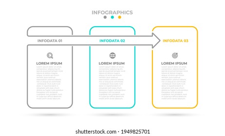 Vector infographic thin line label with arrows and icons. Business concept with 3 steps or options.