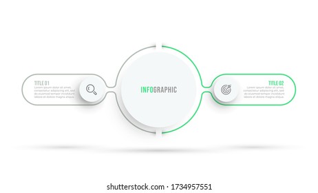 Vector infographic thin line minimal design with circle and icons. Business data visualization concept with 2 options, steps or processes.