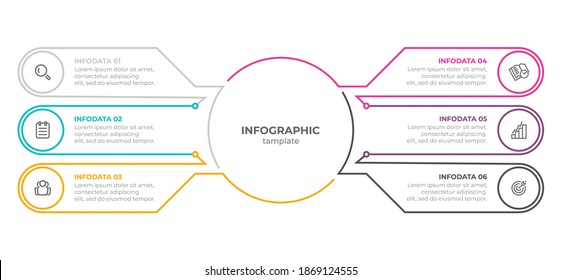 Vector infographic thin line template design with icons and 6 options or steps. 