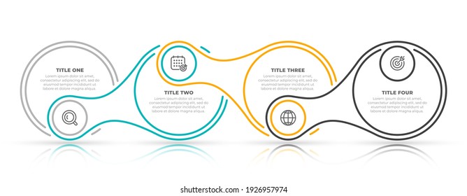 Vector infographic thin line template. Creative design with circle and icon. Business concept with 4 options, steps, parts.
