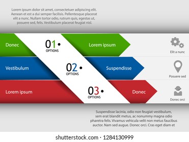 Vector infographic with three color arrows and business easy style icons
