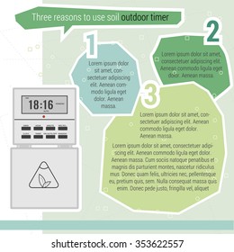 Vector infographic Three reasons use outdoor timer with statistics