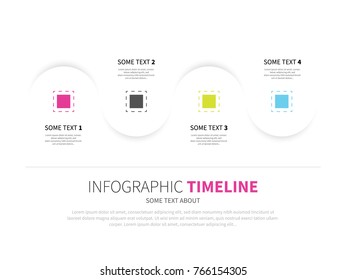Vector infographic timeline with curved shadow line and colored items between them
