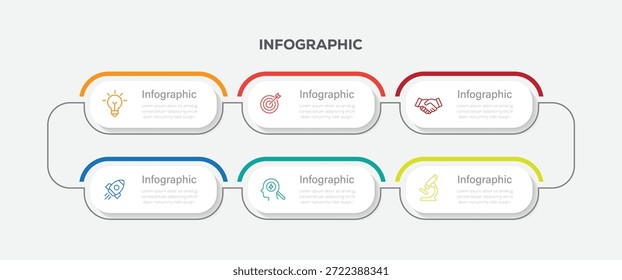 Vector Infographic Timeline design 6 steps template, options, rectangles. Use for presentations diagram, process, flow chart workflow, banner layout.