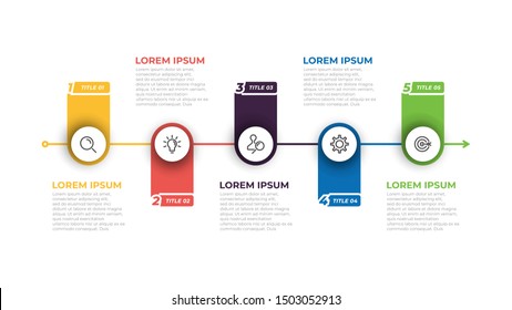 Vector infographic timeline design template with paper label and number title text. Business concept with 5 options, steps, marketing icons. Can be used for process diagram, presentations.