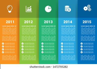 Vector Infographic Timeline Or Price Comparison Table For Five Products Or Services. Modern Icons 