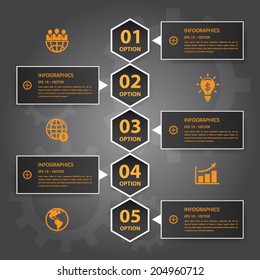 Vector Infographic timeline report template with icons on dark background