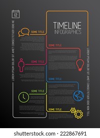 Vector Infographic timeline report template with icons made from thin line - dark vertical version