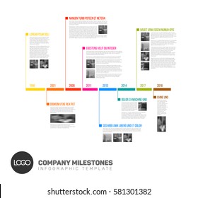 Vector Infographic timeline report template with the biggest milestones, icons, years and color buttons