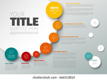 Plantilla de informe de escala de tiempo de Vector Infografía con círculos e iconos - versión ligera