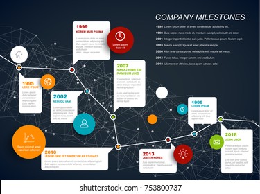 Vector Infographic timeline report template with speech bubbles and network background - dark version