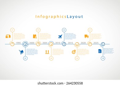 Vector infographic timeline with shipping and transportation icons.