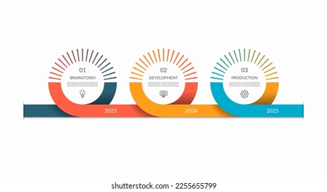 Vektorgrafik-Timeline-Vorlage mit 3 Schritten, Teilen. Kann für Web-Design, Diagramm, Diagramm, Zeitlinie Konzept, Business-Präsentation verwendet werden.
