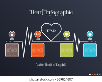Vector infographic timeline template with heart. Concept on the dark background.