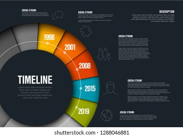 Vector Infographic timeline template made from colorful wheel - dark version