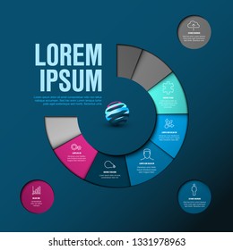 Vector Infographic timeline template made from colorful wheel - dark blue and pink version
