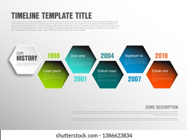 Vector Infographic timeline template made from color hexagons with text content - light version