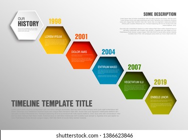 Vector Infographic timeline template made from color hexagons with text content