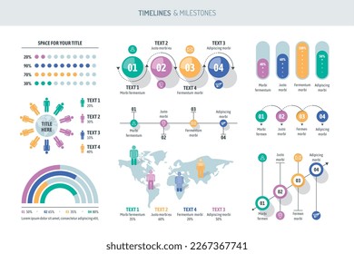 Vector infographic timelines and milestones set