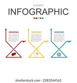vector infographic triangle formed by arrow line elements template block. used for process diagram, presentation, working flow, information layout, banner, chart, and graph.