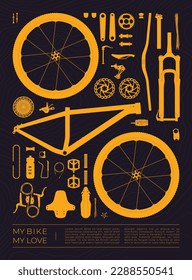 Vector infographic types of parts that make up a bicycle. Isolated on white background