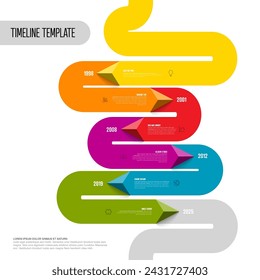 Vektor-Infografik-vertikale Timeline-Berichtsvorlage aus dicker Farblinie mit Pfeil, der die Richtung, Symbole und einfachen Inhalt zeigt. Zeitleistenvorlage mit Pfeilen, Symbolen und Kurzbeschreibungen