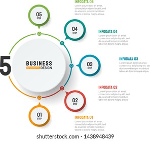 Vector infographic visualization template for business process step with 5 options, cycle. Can be used for workflow diagram, info chart, graph.