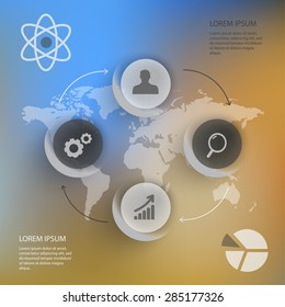 Vector infographic web and mobile interface template with unfocused background,Icons set for business design,blur,icon,illustration