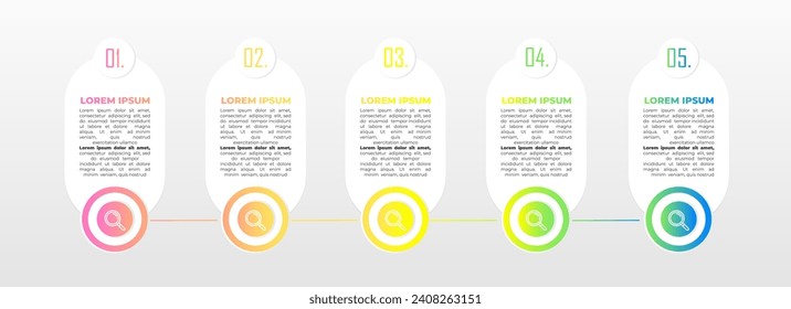 Vector infographics of 5 colorful stages to achieving success for website design, presentations. Modern office data illustration design. Modern chart design. Simple infographic design template.