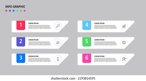 Infografía vectorial con 6 opciones o pasos. Concepto de negocio. Se puede utilizar para presentaciones banner, diseño de flujo de trabajo, diagrama de procesos, diagrama de flujo, gráfico de información