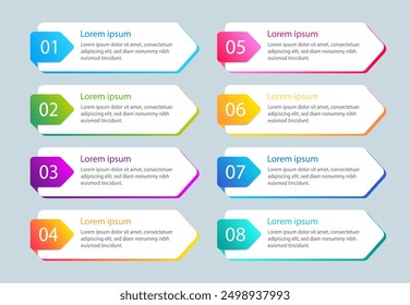 Vector Infographics 8 Elements Set. Text Boxes Pointers Collection with Place for Your Data. Modern Gradient Design Elements.